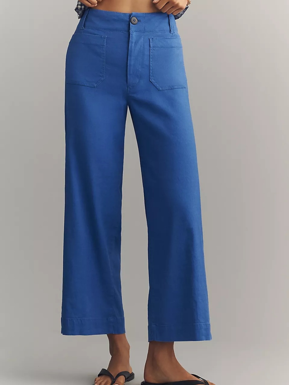 Anthropologie Maeve Colette Cropped Wide Leg Pant Blue Linen Blend Cornflower 32